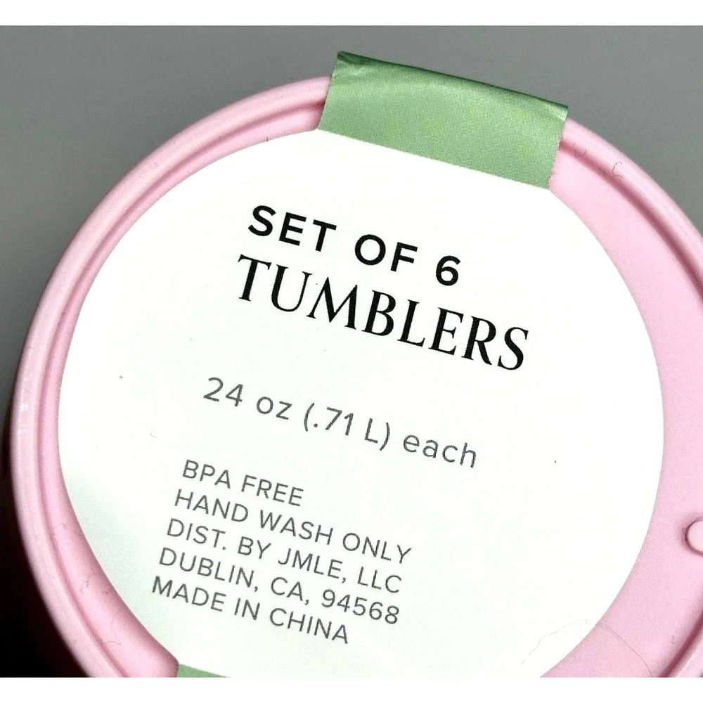 SOHO Loft Strawberry Tumblers Set of 6 Pink 24oz BPA Free Summer Cups